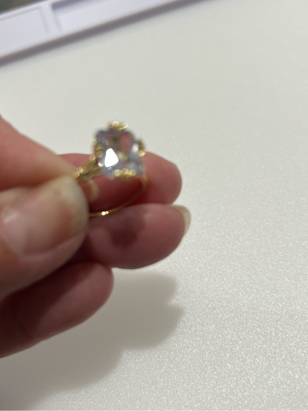 Gold-Plated Ring with Clear Cushion Gemstone